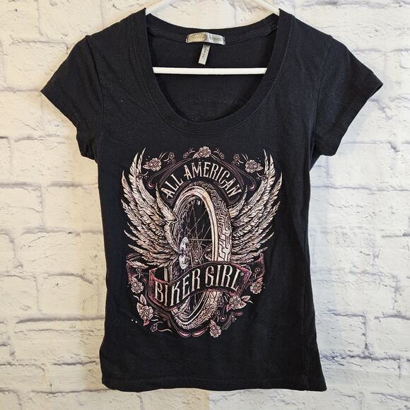 hot leathers Tops - Hot Leathers All American Biker Girl Alter Ego Graphic Tee Size Large